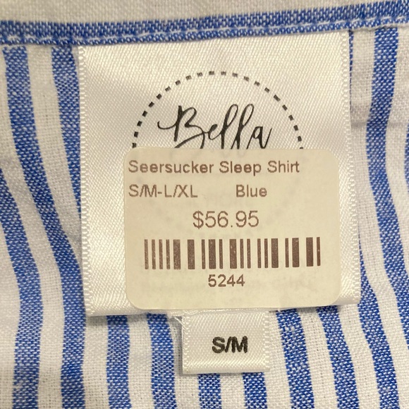 Women’s Bella Seersucker Sleep Shirt NWT S/M Blue/White Striped - Picture 5 of 5